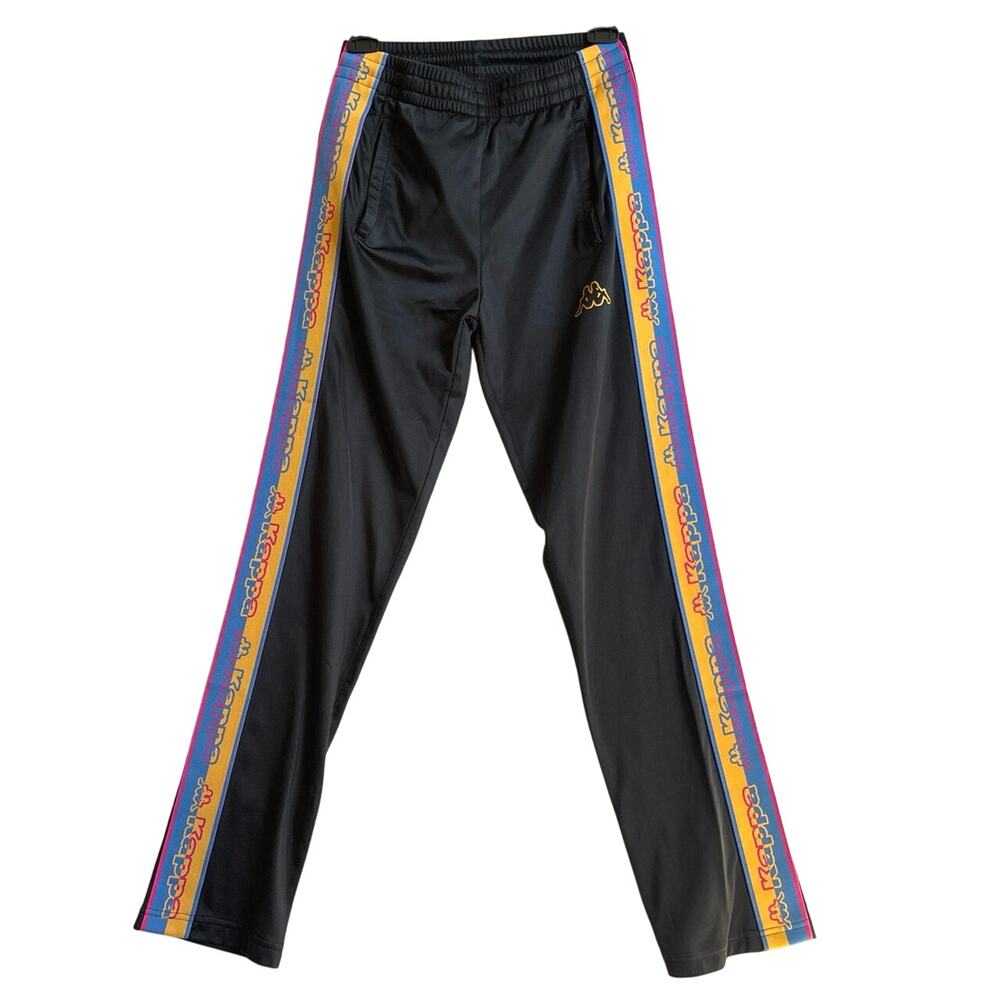 Kappa Logo Tape Flow Track Pants L Black Vintage 90s Streetwear Joggers Size XS